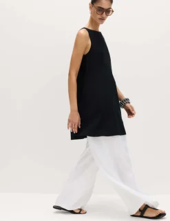 Linen Rich Scoop Neck Mini Swing Dress