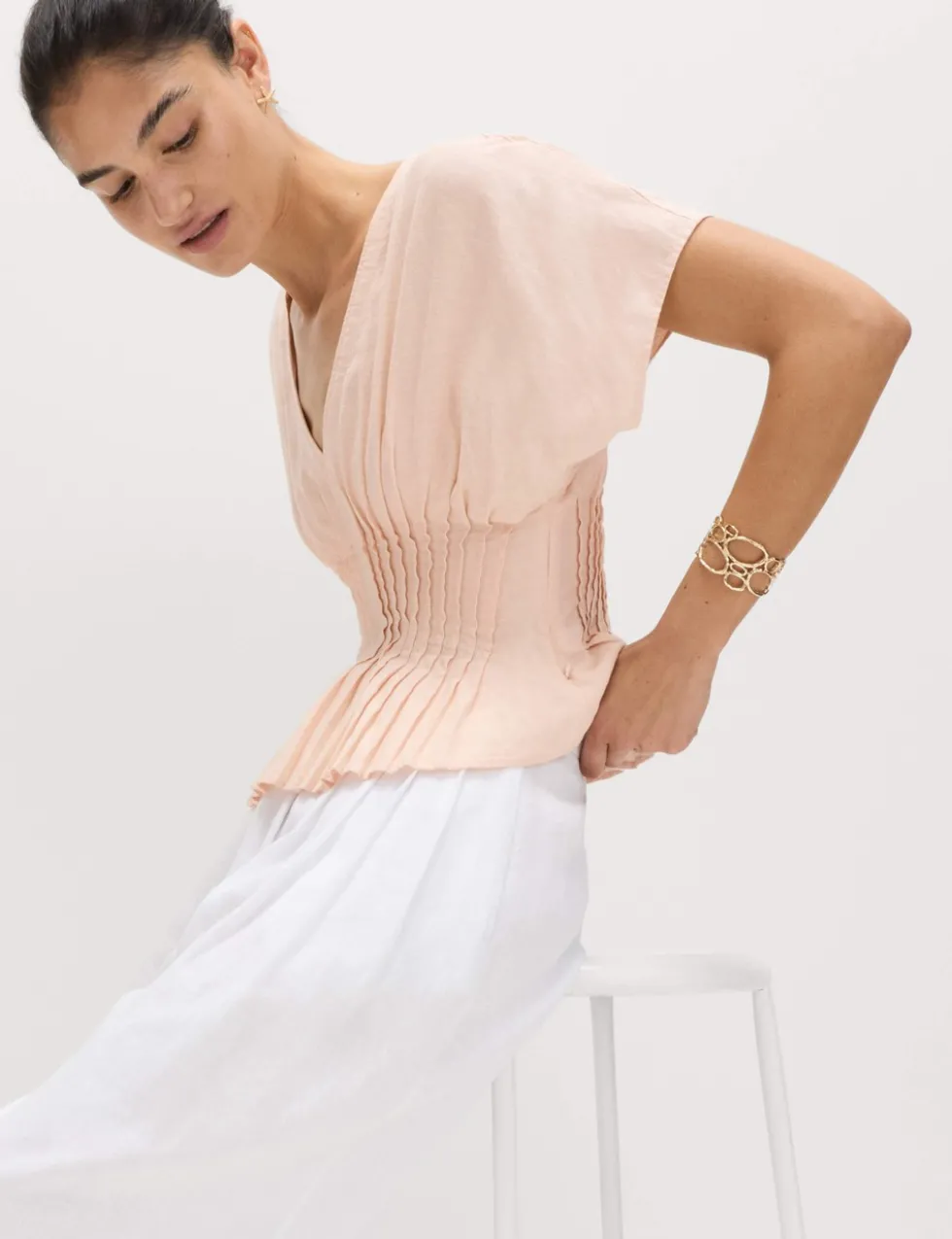 Linen Rich Seam Detail Waisted Top