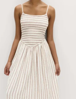 Linen Rich Shirred Maxi Shift Dress