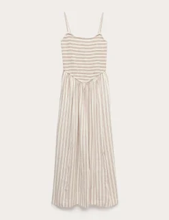 Linen Rich Shirred Maxi Shift Dress