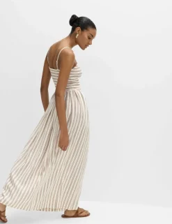 Linen Rich Shirred Maxi Shift Dress