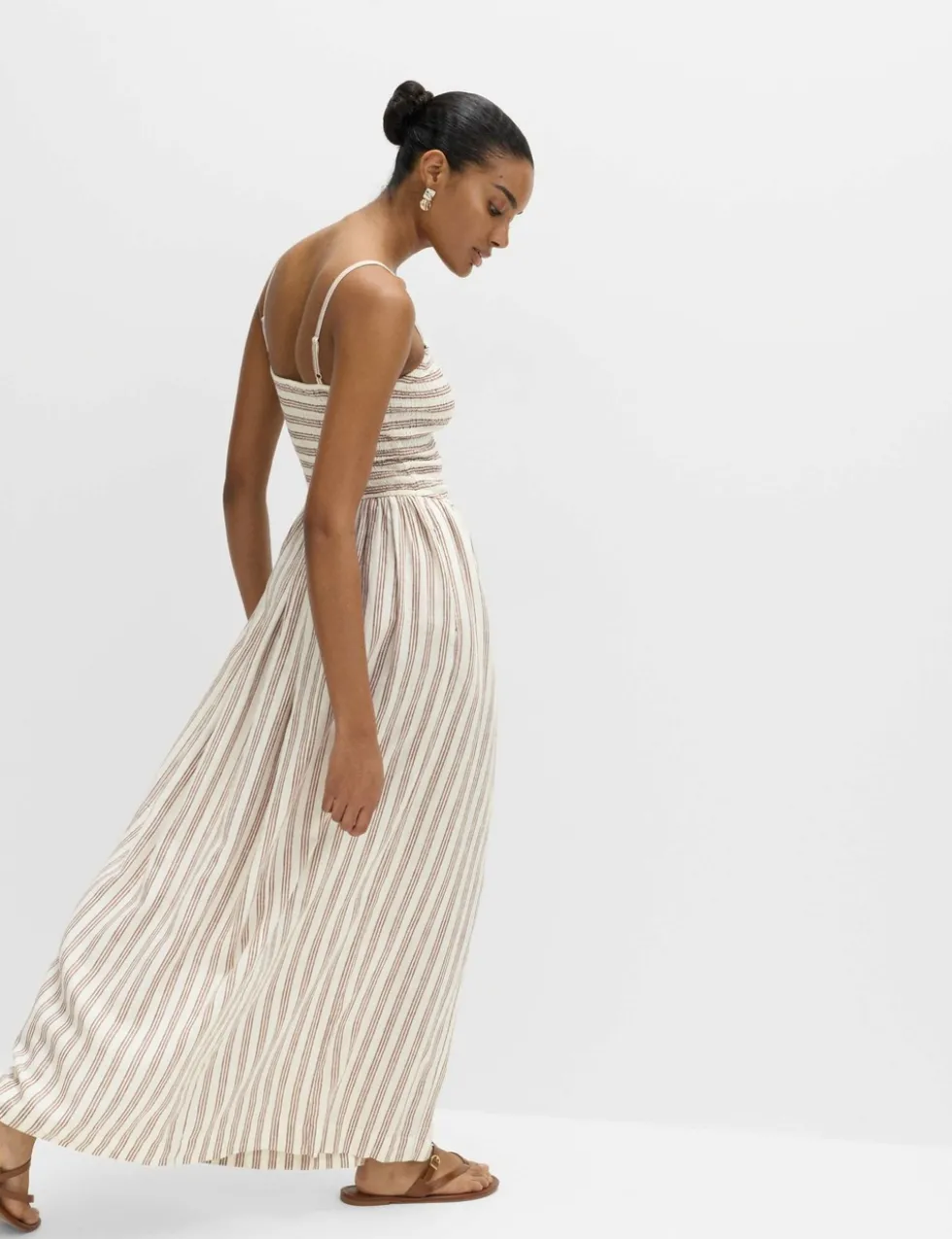Linen Rich Shirred Maxi Shift Dress