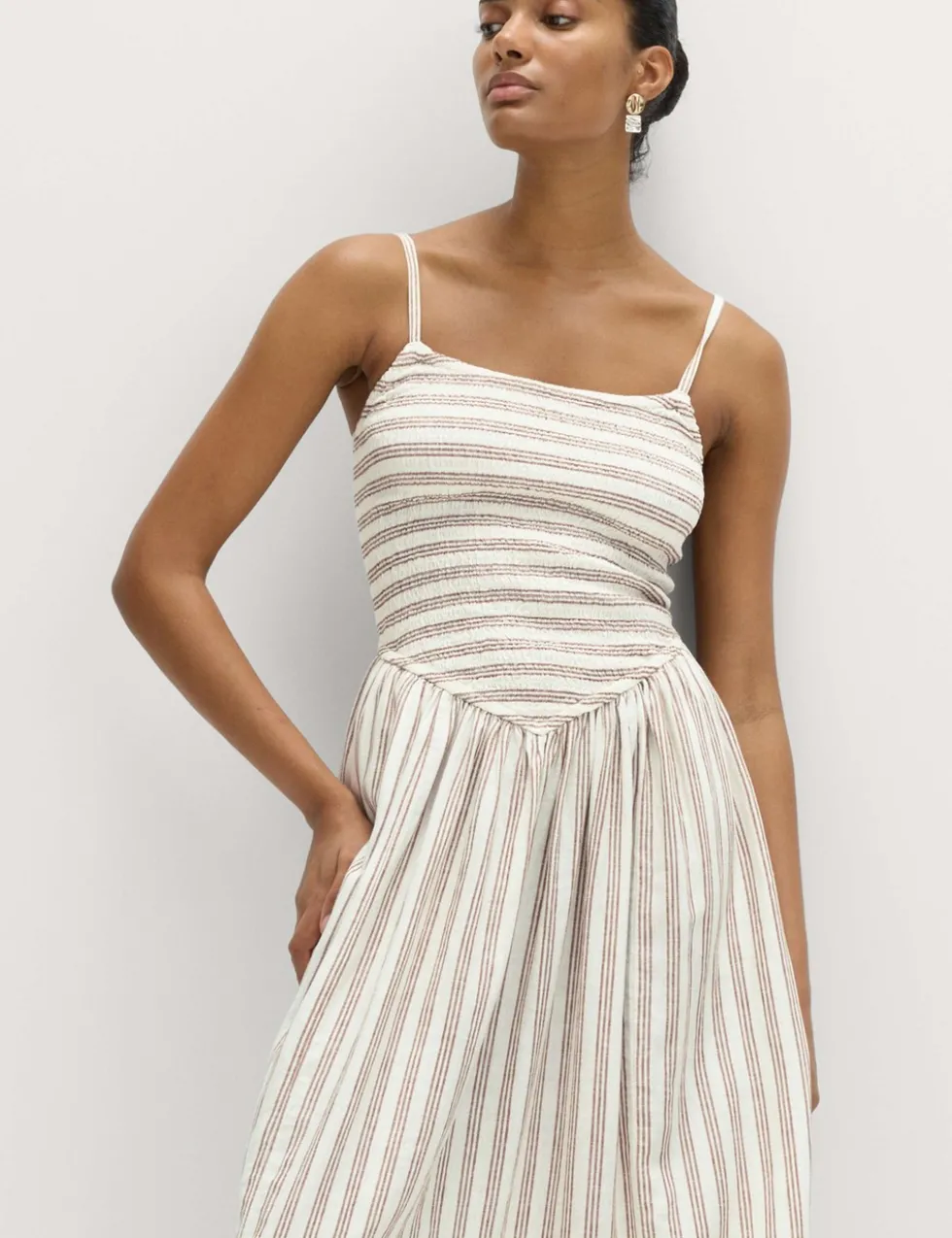 Linen Rich Shirred Maxi Shift Dress