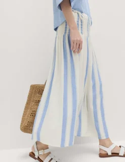 Linen Rich Shirred Tie Detail Maxi Skirt