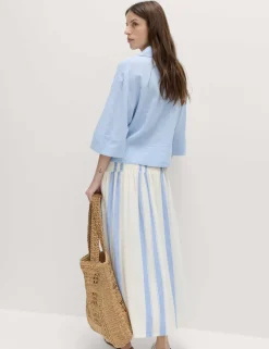 Linen Rich Shirred Tie Detail Maxi Skirt