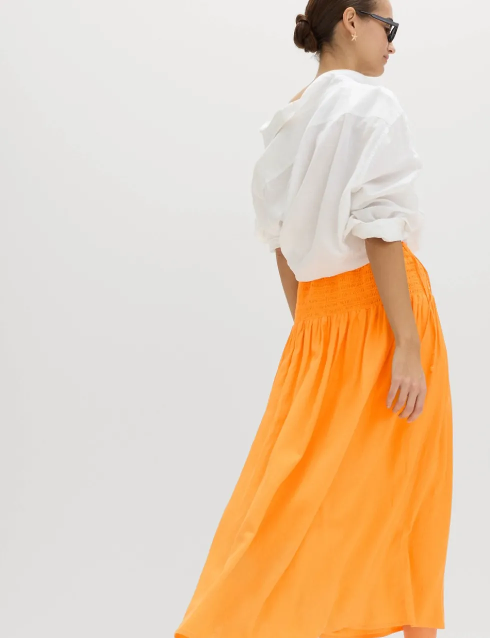Linen Rich Shirred Tie Detail Maxi Skirt