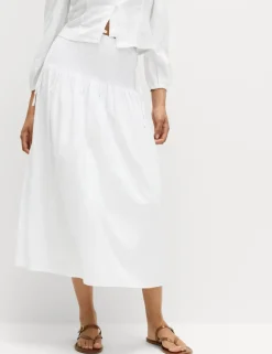 Linen Rich Shirred Tie Detail Maxi Skirt