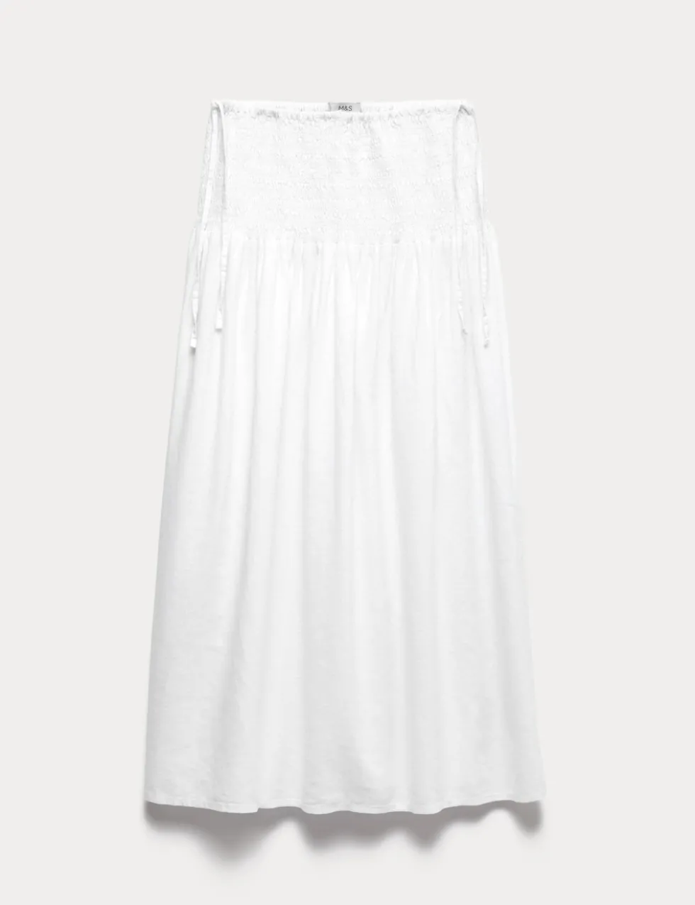 Linen Rich Shirred Tie Detail Maxi Skirt