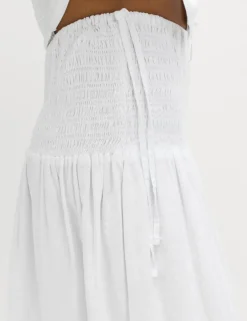 Linen Rich Shirred Tie Detail Maxi Skirt