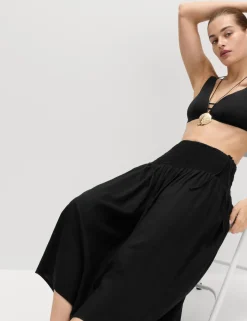 Linen Rich Shirred Tie Detail Maxi Skirt