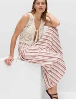 Linen Rich Shirred Tie Detail Maxi Skirt