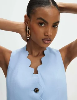Linen Rich Single Breasted Cropped Waistcoat