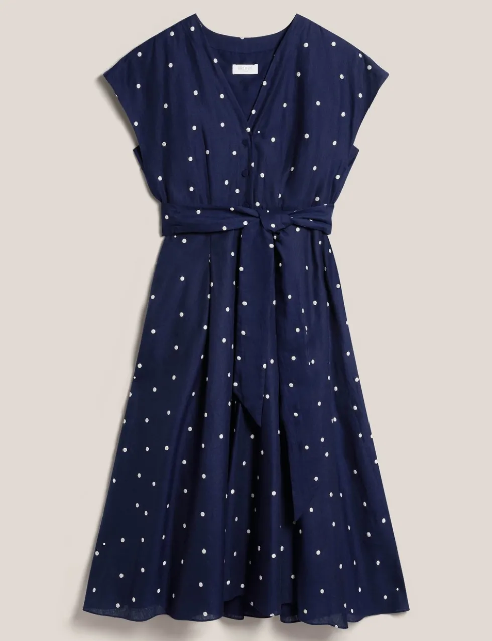 Linen Rich Spot Print V-Neck Skater Dress