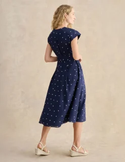 Linen Rich Spot Print V-Neck Skater Dress