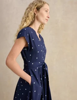 Linen Rich Spot Print V-Neck Skater Dress
