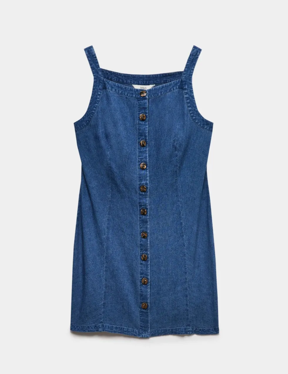 Linen Rich Square Neck Button Through Mini Shift Dress