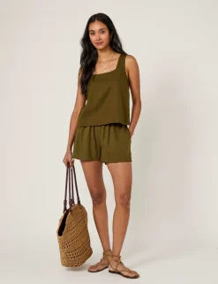 Linen Rich Square Neck Crop Top