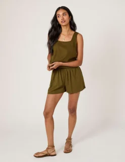 Linen Rich Square Neck Crop Top