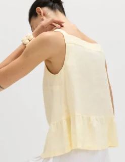 Linen Rich Square Neck Lace Insert Top