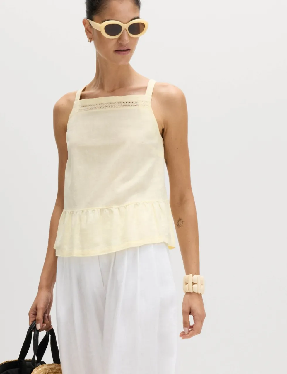 Linen Rich Square Neck Lace Insert Top