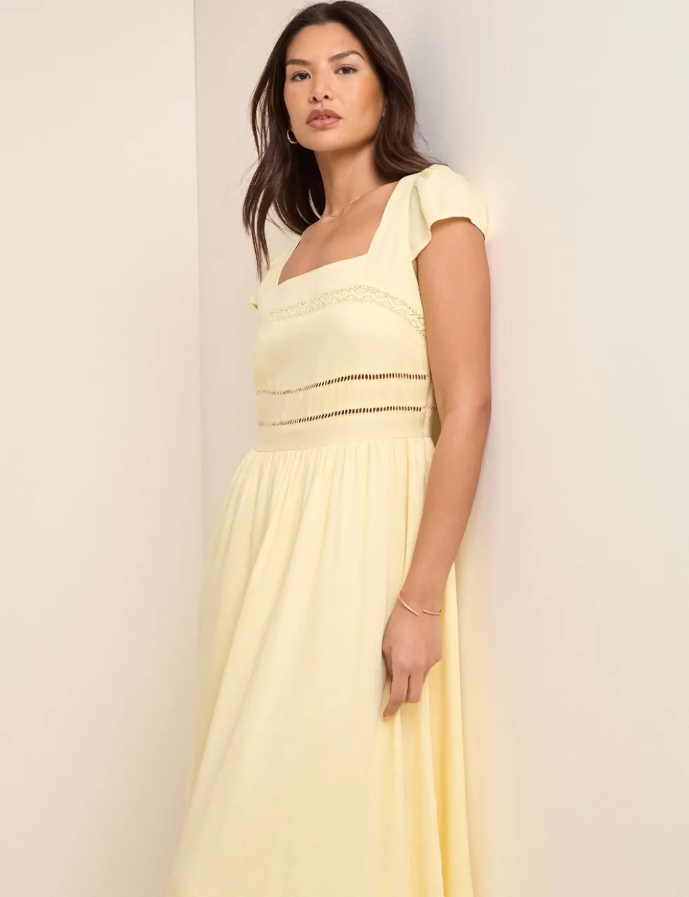 Linen Rich Square Neck Midaxi Skater Dress