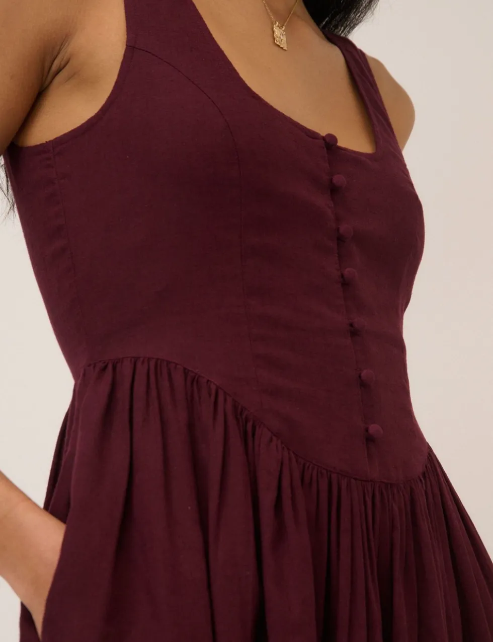 Linen Rich Square Neck Midi Skater Dress