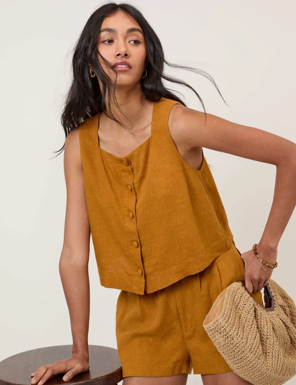 Linen Rich Square Neck Top