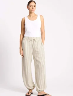Linen Rich Striped Balloon Trousers