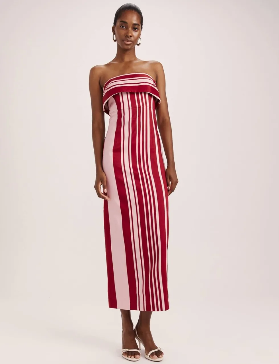 Linen Rich Striped Bandeau Midi Dress