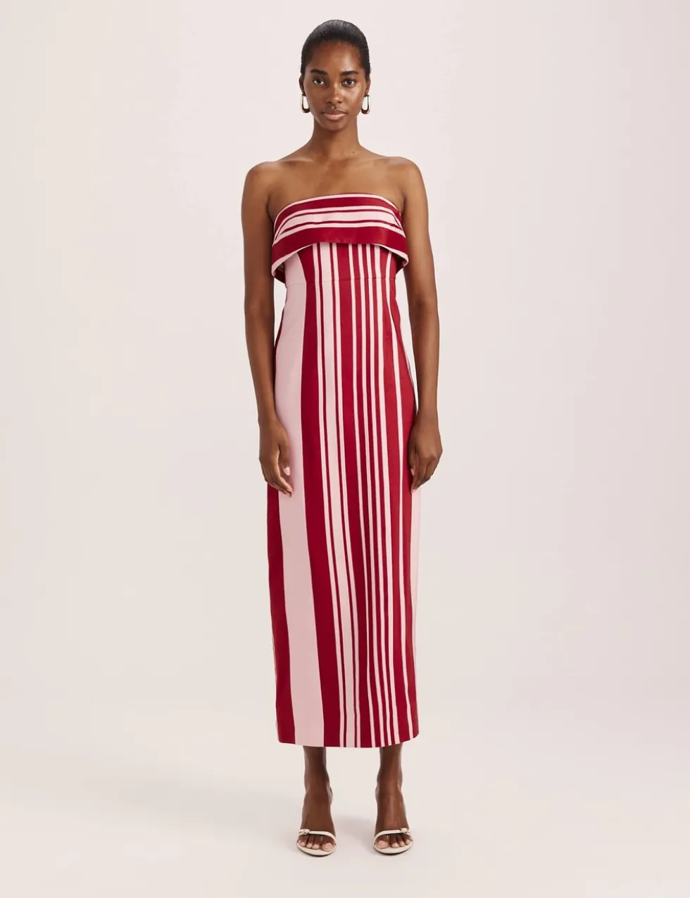 Linen Rich Striped Bandeau Midi Dress