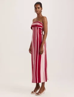 Linen Rich Striped Bandeau Midi Dress