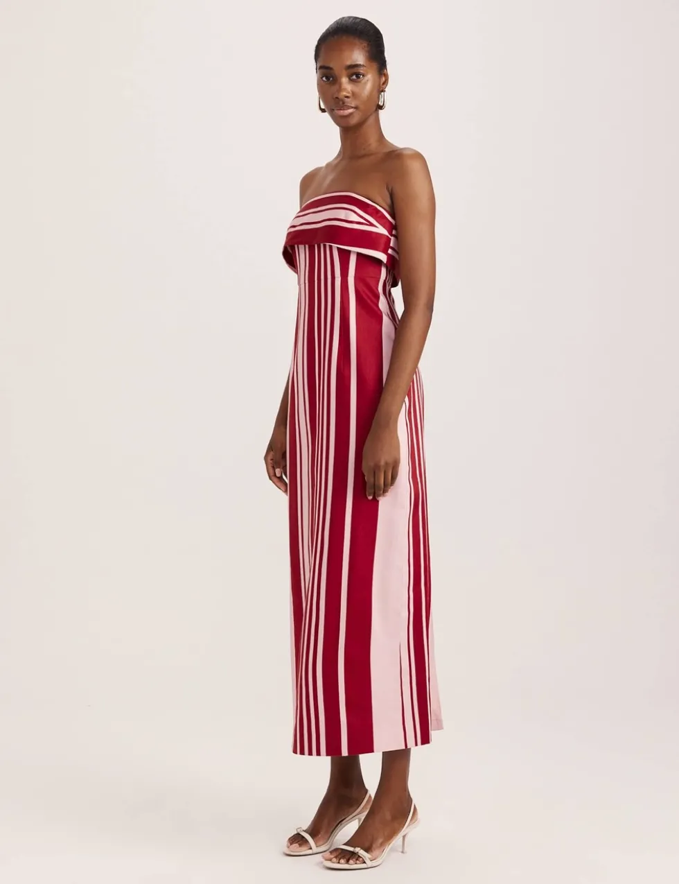 Linen Rich Striped Bandeau Midi Dress
