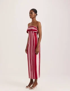 Linen Rich Striped Bandeau Midi Dress
