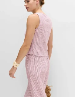 Linen Rich Striped Button Through Top