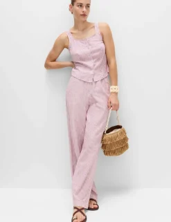 Linen Rich Striped Button Through Top