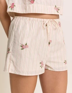 Linen Rich Striped Floral Shorts