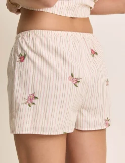 Linen Rich Striped Floral Shorts