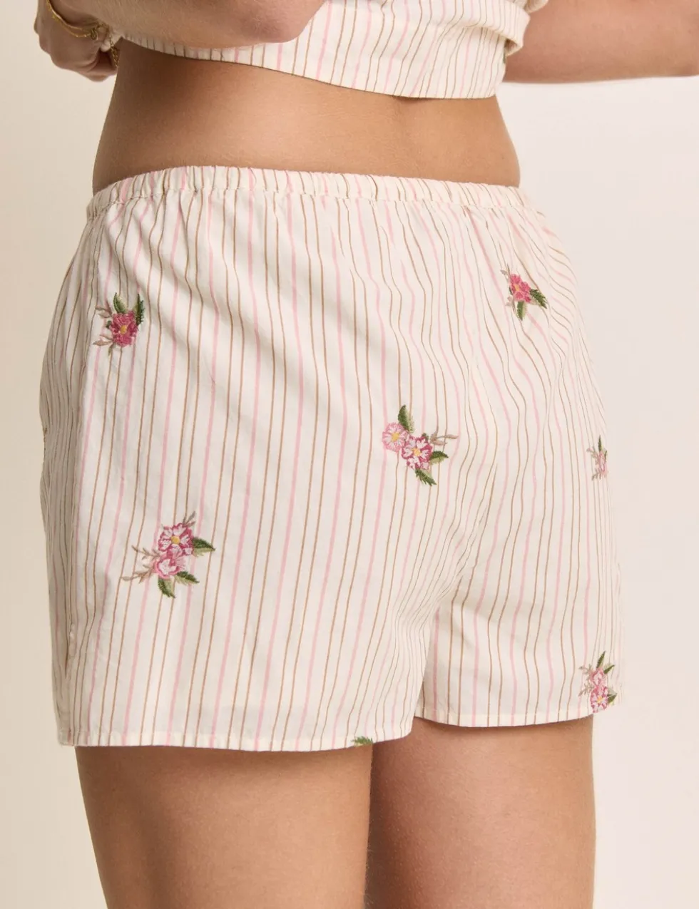 Linen Rich Striped Floral Shorts