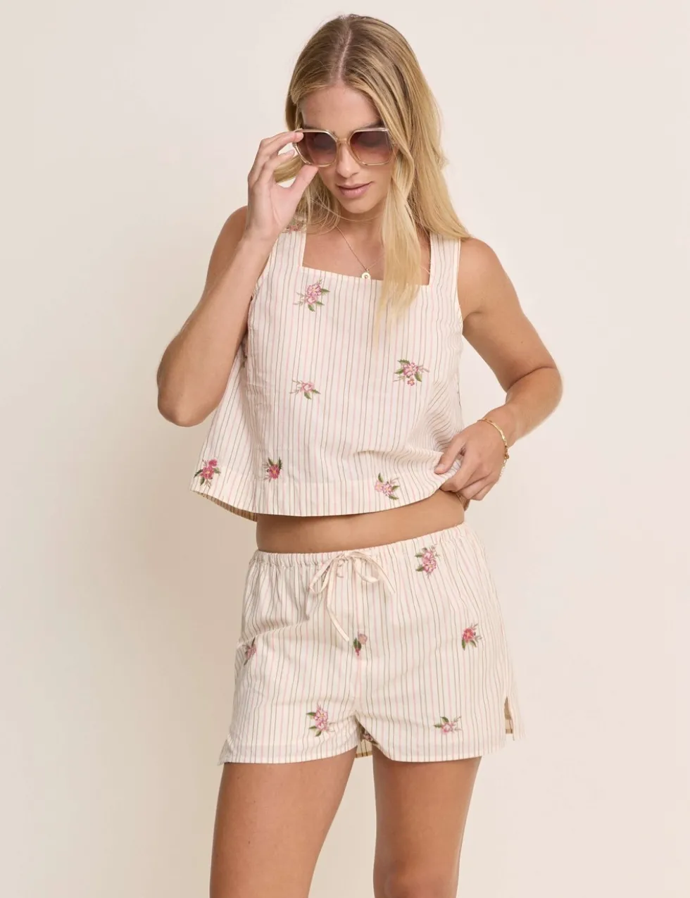 Linen Rich Striped Floral Shorts