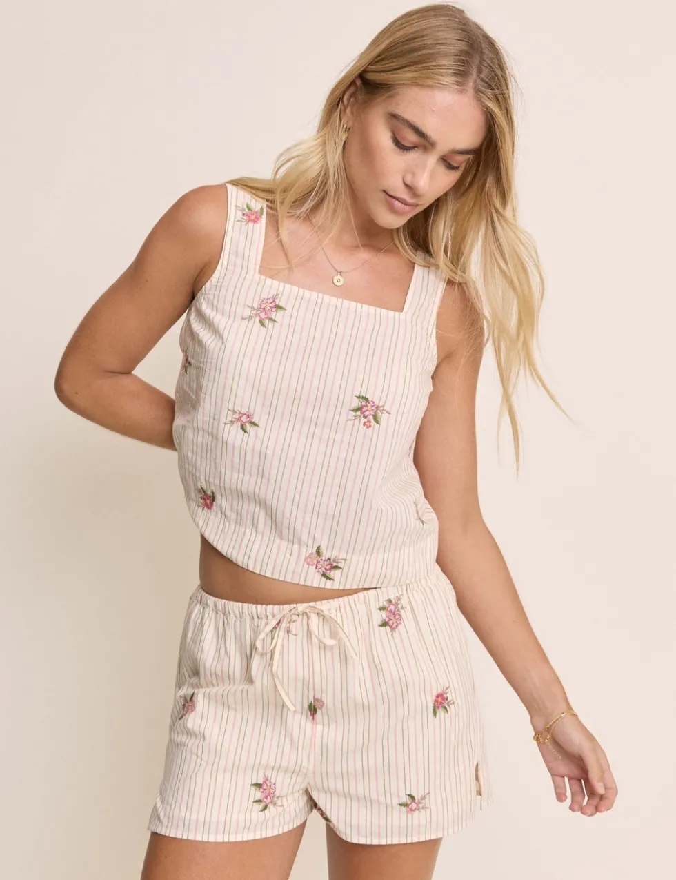 Linen Rich Striped Floral Shorts
