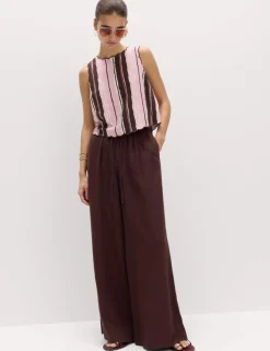 Linen Rich Striped High Neck Vest Top