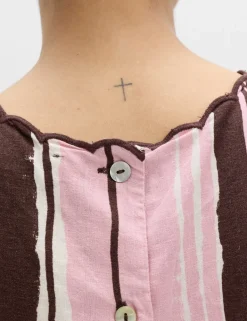 Linen Rich Striped High Neck Vest Top