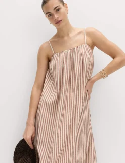 Linen Rich Striped Maxi Slip Dress
