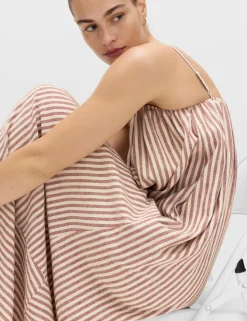 Linen Rich Striped Maxi Slip Dress