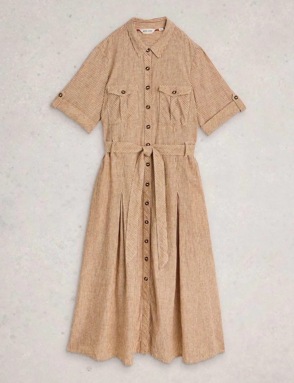 Linen Rich Striped Midi Shirt Dress