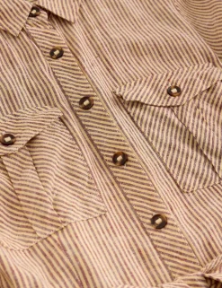 Linen Rich Striped Midi Shirt Dress