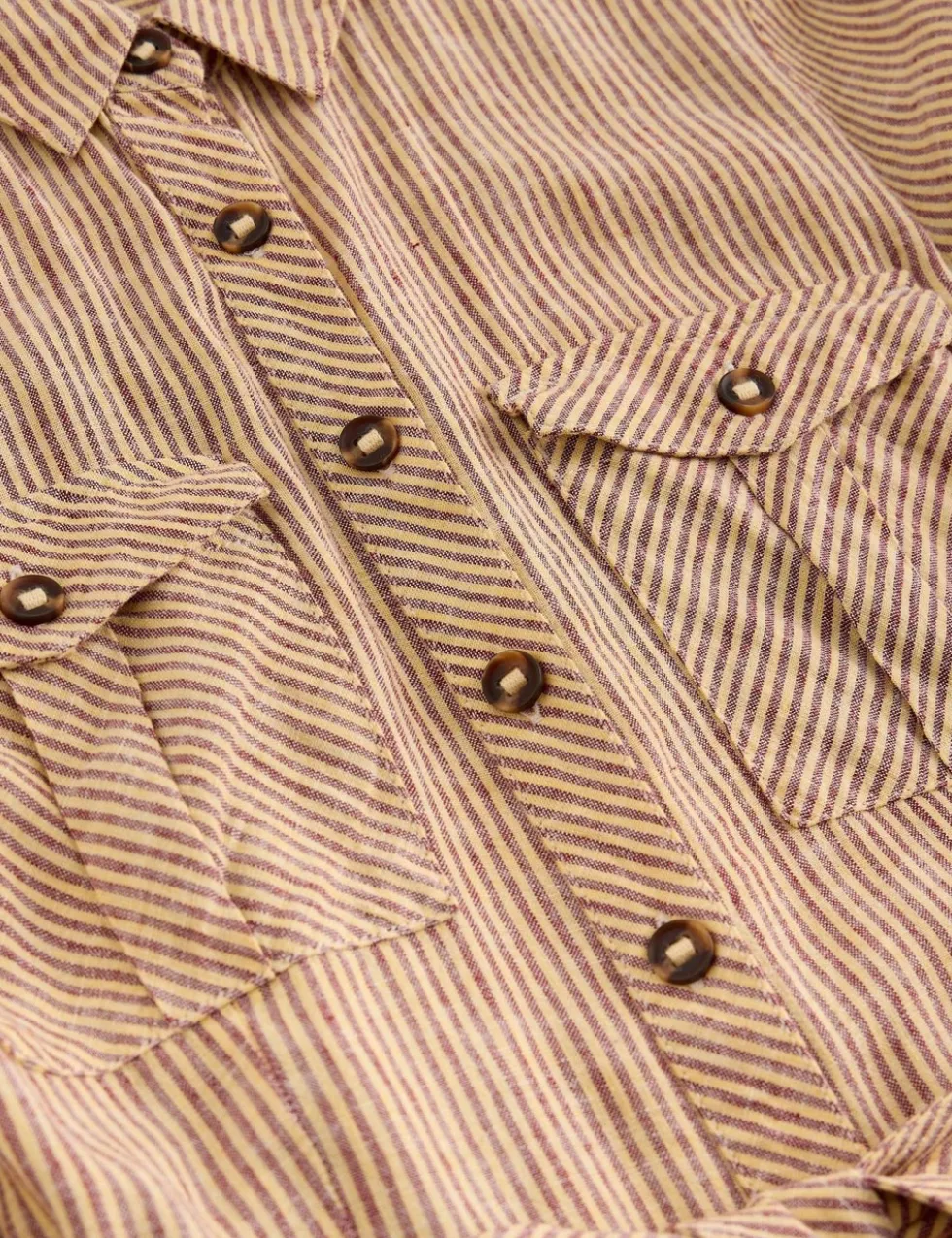 Linen Rich Striped Midi Shirt Dress
