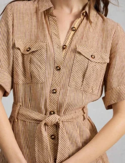 Linen Rich Striped Midi Shirt Dress