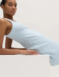 Linen Rich Striped Mini Shift Dress
