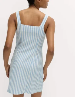 Linen Rich Striped Mini Shift Dress